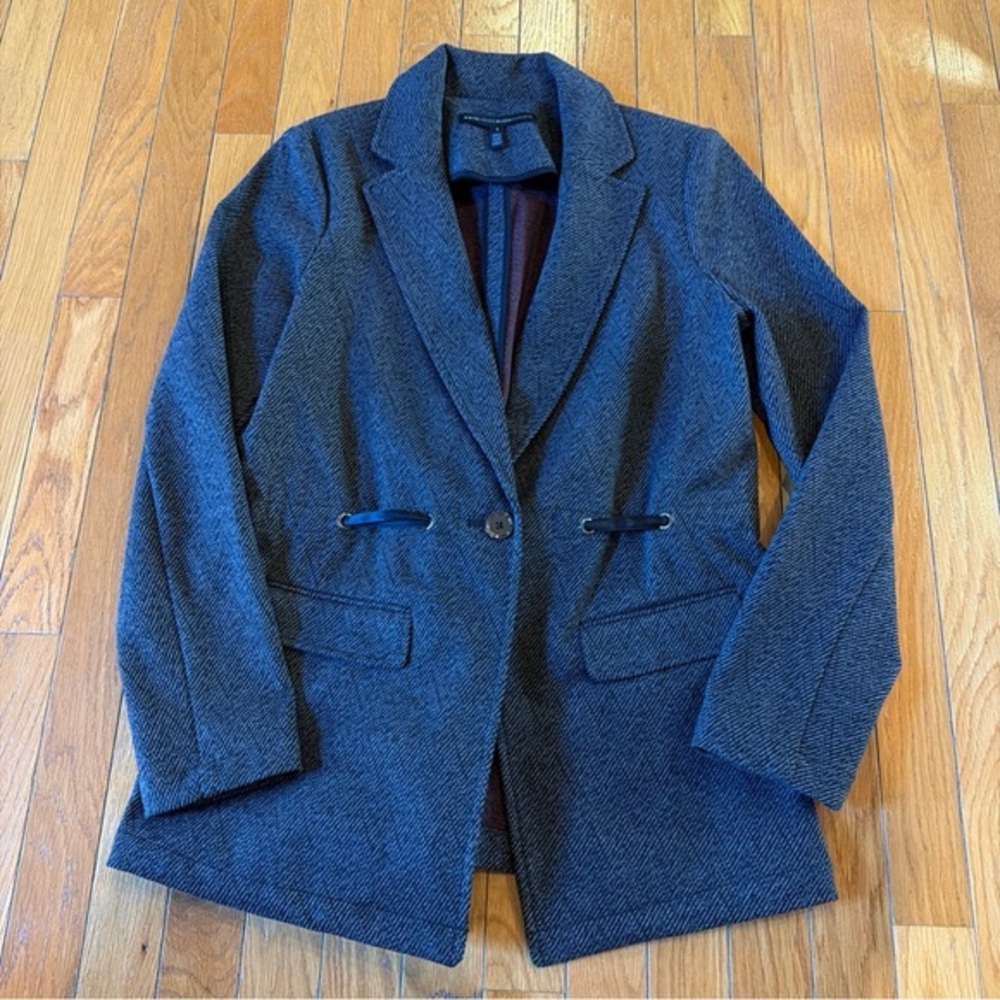 White House Black Market Herringbone Knit Blazer Gray Button Jacket Womens Small